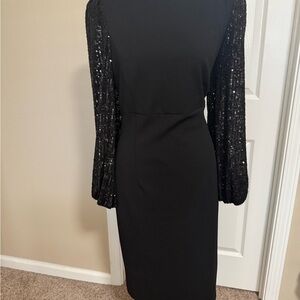 Eliza J Black Dress with Sequin Sleeves